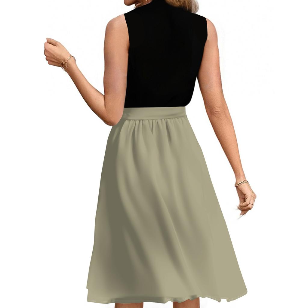 Women's Fashion Casual Lace-up Sleeveless Round Neck Splicing Short Dress