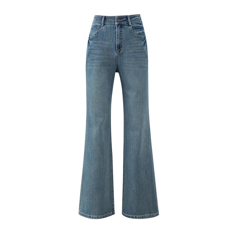 Non-stick legs straight tube slightly pulled jeans women's spring thin flared pants high waist Tencel four-sided elastic floor pants