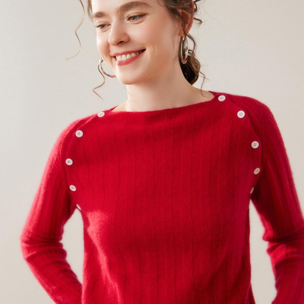 Gentle Temperament Women's Ribbed Cashmere Pullover - Versatile Autumn/Winter Sweater Top