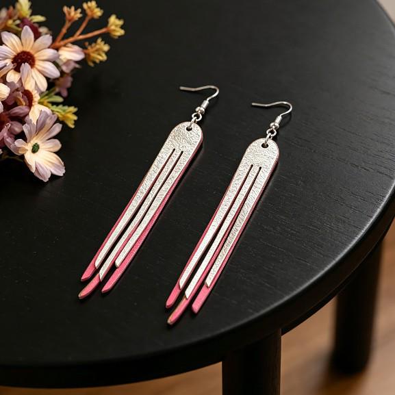 Women's Double Layer Metal Tassel Leather Earrings: Slimming, Versatile, Retro Style