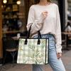 Green Plaid Leaf Print Large Tote Bag For Daily Shopping Commute Casual Shoulder Bag