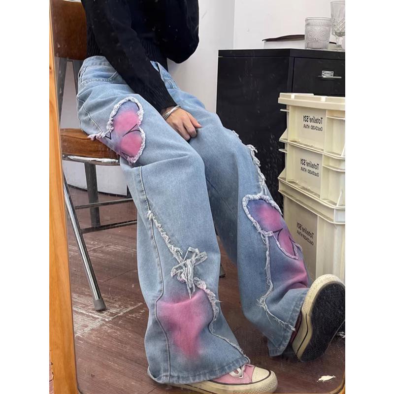 Women's 2024 Summer High Waist Retro Butterfly Wide Leg Jeans