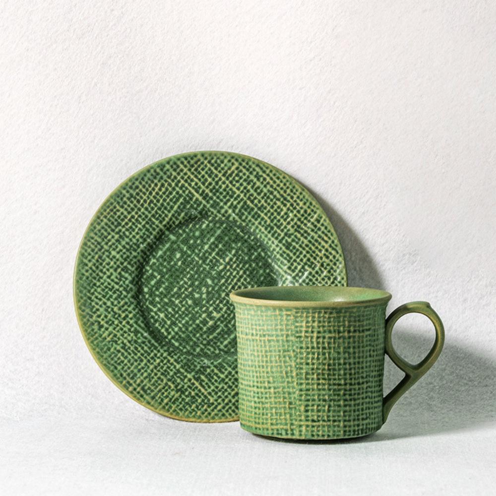 

Ceramic Tea Cup and Saucer Coffee Cups Pottery Mug for Cappuccino, Latte, Espresso & Americano Japanese Style 201-300ml зелёный