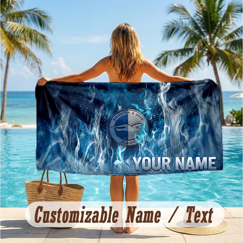 Custom Text Beach Towel, Soft Absorbent Swimming Multi-use TowelBrighton & Hove Albion Football