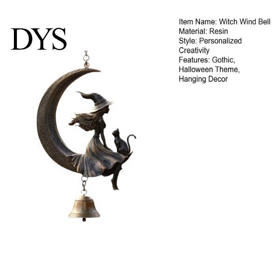 Halloween Witch Wind Chimes And Black Cat Moon Chime, Vintage On Crescent Festive Haunted House Accessories Hanging Bell, Gothic Ornament for