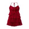 Red suspender dress women's summer new pure desire spice girl vacation style thin a word short skirt cake skirt
