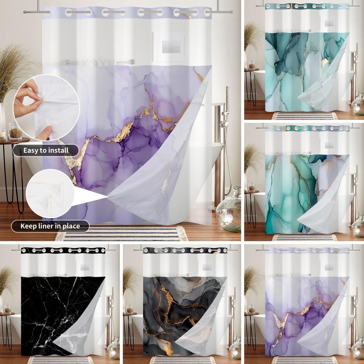 Creative Homewares Double Layer Waterproof Shower Curtain Marble Pattern With Inner Liner Easy Install Modern Bathroom Decor For Bathtub And Shower