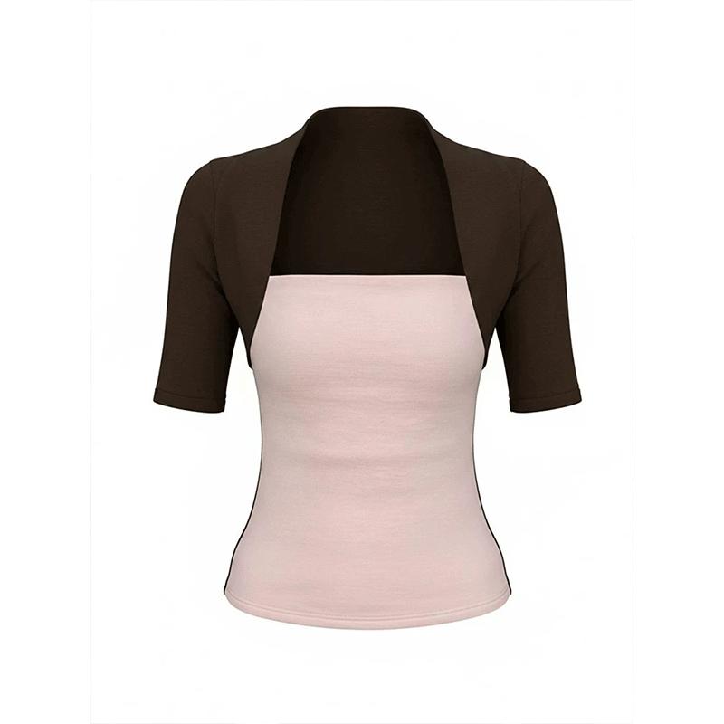 Fake two-piece contrasting vest tube top women's summer great-looking slim-fitting versatile short-sleeved T-shirt