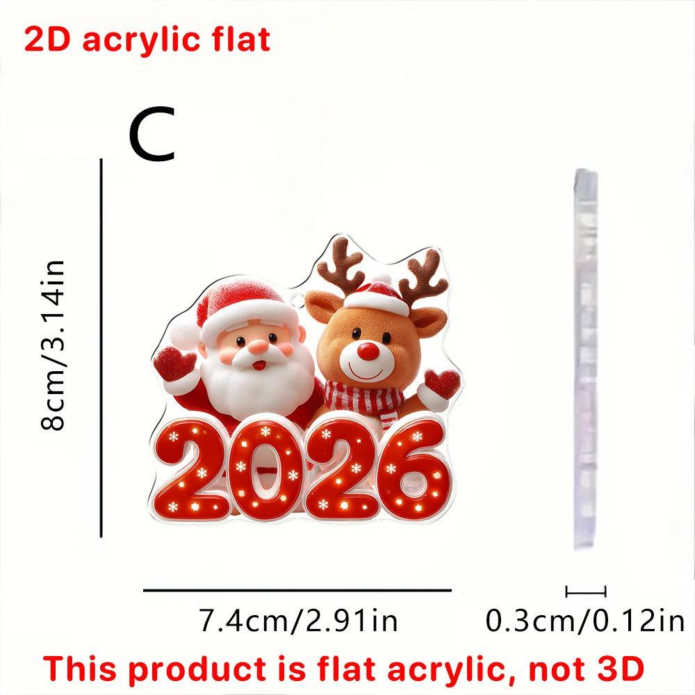 2D Flat Acrylic Cute Cartoon Santa Claus Snowman Elk Pendant 2026 Happy New Year Gift Xmas Tree Hanging Ornament Home Xmas Decor