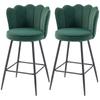 Set of Two Velvet-Feel Lotus Bar Stools - Dark Green