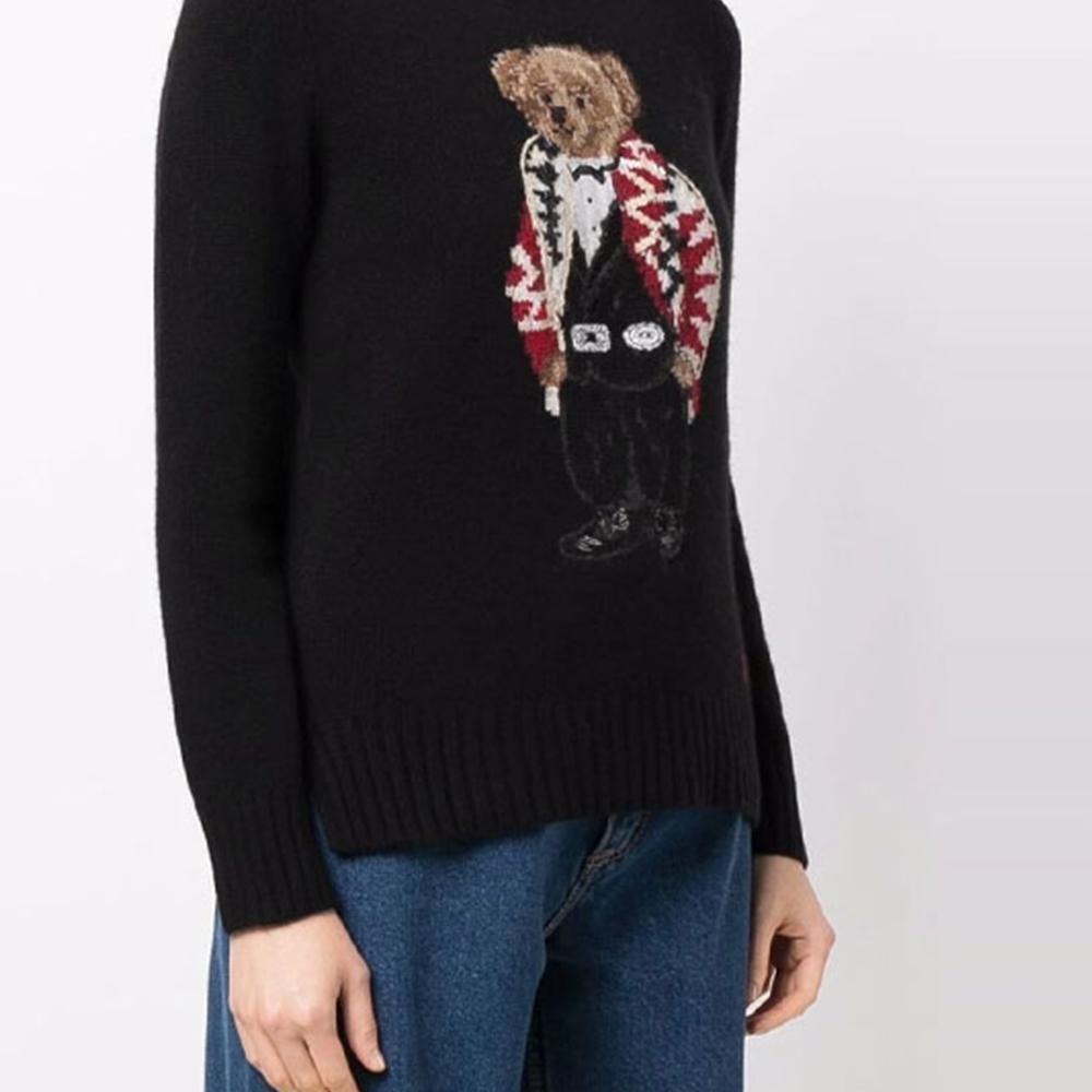 Polo Ralph Lauren Casual Crew Neck Bear Pattern Sweater Women sweater Black 211847028-001