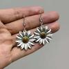 Retro 3D Sunflower Daisy Earrings - Ancient Gold Aesthetic Dangle Jewelry