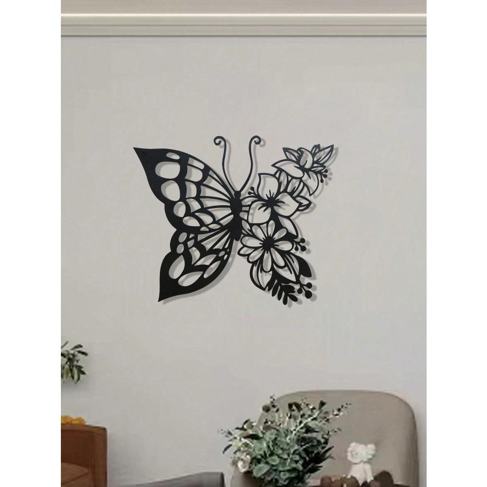 1pc Metal Butterfly Flower Wall Art Decor Iron Hanging Home Living Room Dining Room Bedroom Bathroom Decoration