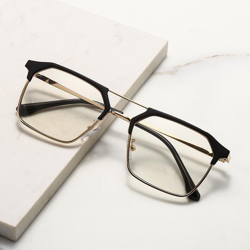 New Fashion Unisex Square Plain Glasses for Men Women Metal Frame Glasses Double beams Eyeglasses Gentle Black Ordinary Glasses