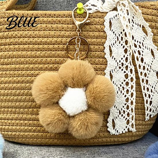 Metal Key Chain Plush Flower Keychain for Handbags, Five-petal Bag Charm, Aesthetic Handbag Pendant Fluffy Backpack Hanging Accessory Women
