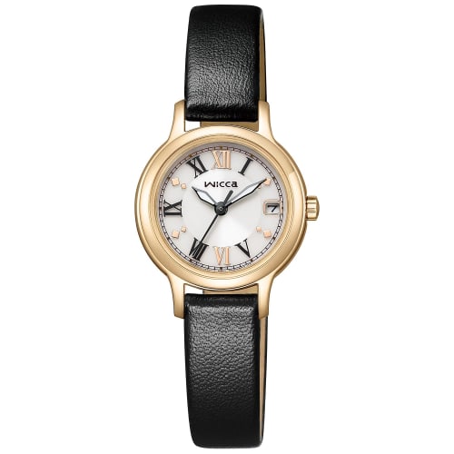 

Citizen Wicca Solar Tech Waterproof Watch with Leather Strap, Black and White, Simple Design, Business Gift, KH4-921-92, Women s