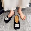 Fashion Rhinestone Square Toe Flat Women's Slippers and Ladies Sandals New Fashion Slides On Sale Chic Elegant Low Price Shoes Promotion