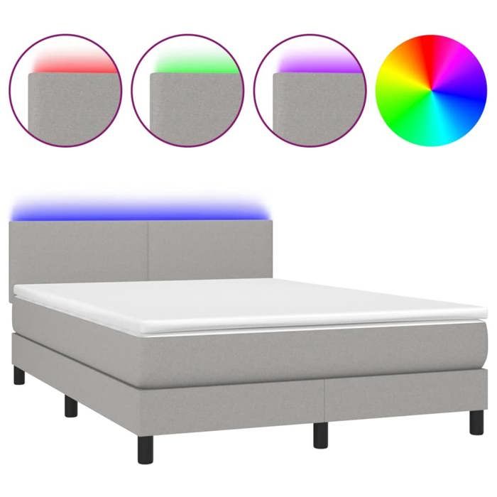 Exclusive House - Bed Slat Base and Mattress and LED Light Grey 140x190 Cm