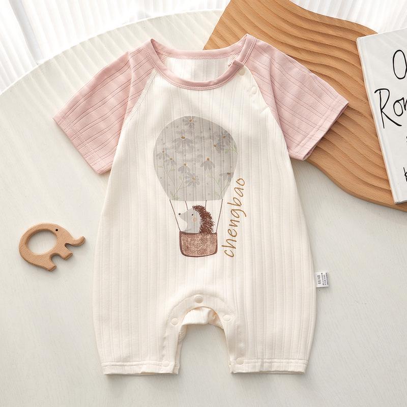 Bamboo Fiber Baby Summer Bodysuit Short Sleeve Jumpsuit Pajamas for Newborn Boys & Girls