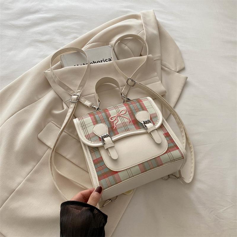 Fashion New Korean Version Cute Girl Plaid Backpack Student Casual Small Backpack Portable Texture Girl Schoolbag