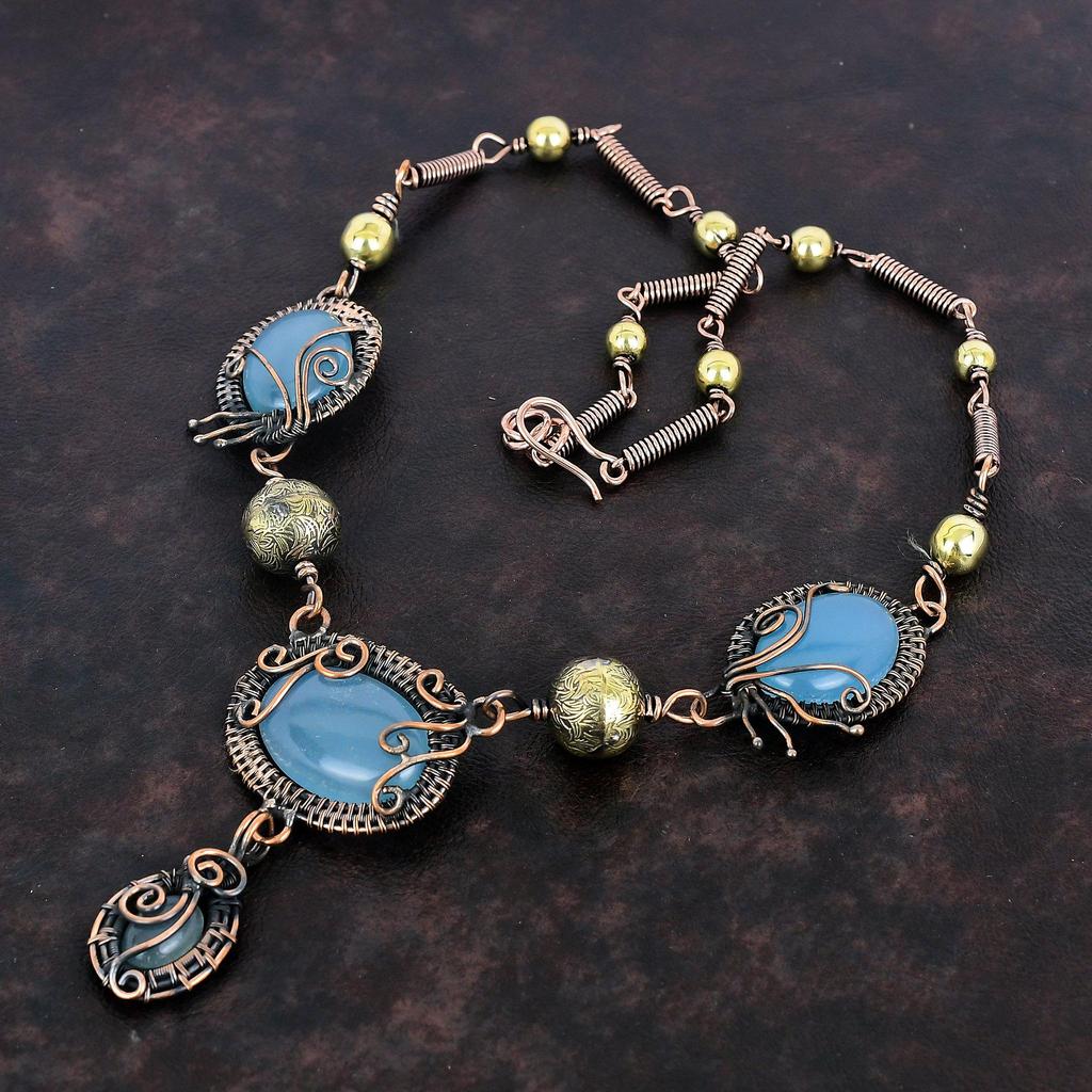 Aquamarine Necklace Copper Wire Wrapped Necklace Adjustable Chain Necklace Wire Wrap Gemstone Jewelry Handmade Copper Jewelry Gifts For Her