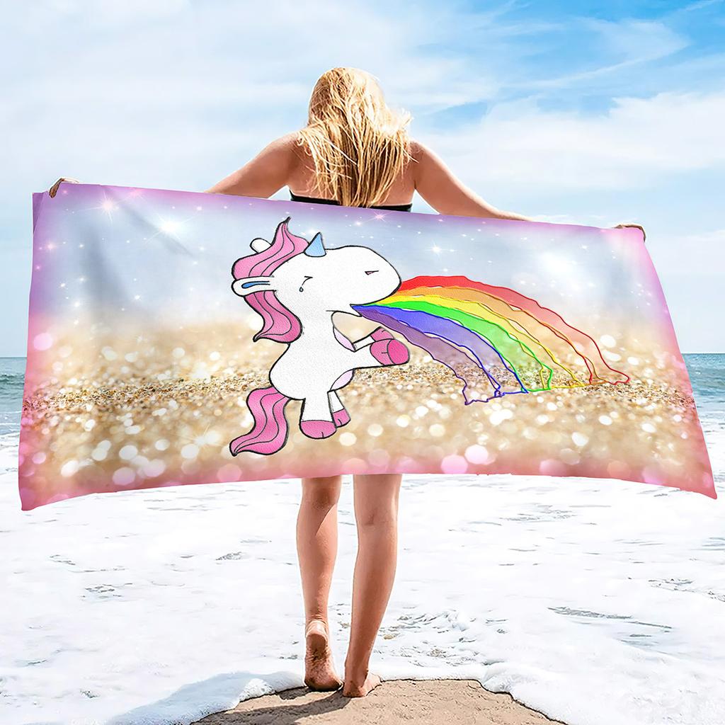 Cartoon Unicorn Pattern Seaside Vacation Beach Towel Swimming Bath Towel Microfiber Towel