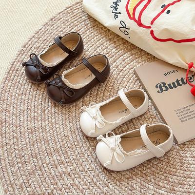 Chaussures en cuir pour petites filles automne nouveau enfants chaussures à pompon à semelle souple fille bébé nœud chaussures de princesse petite fille chaussures simples
