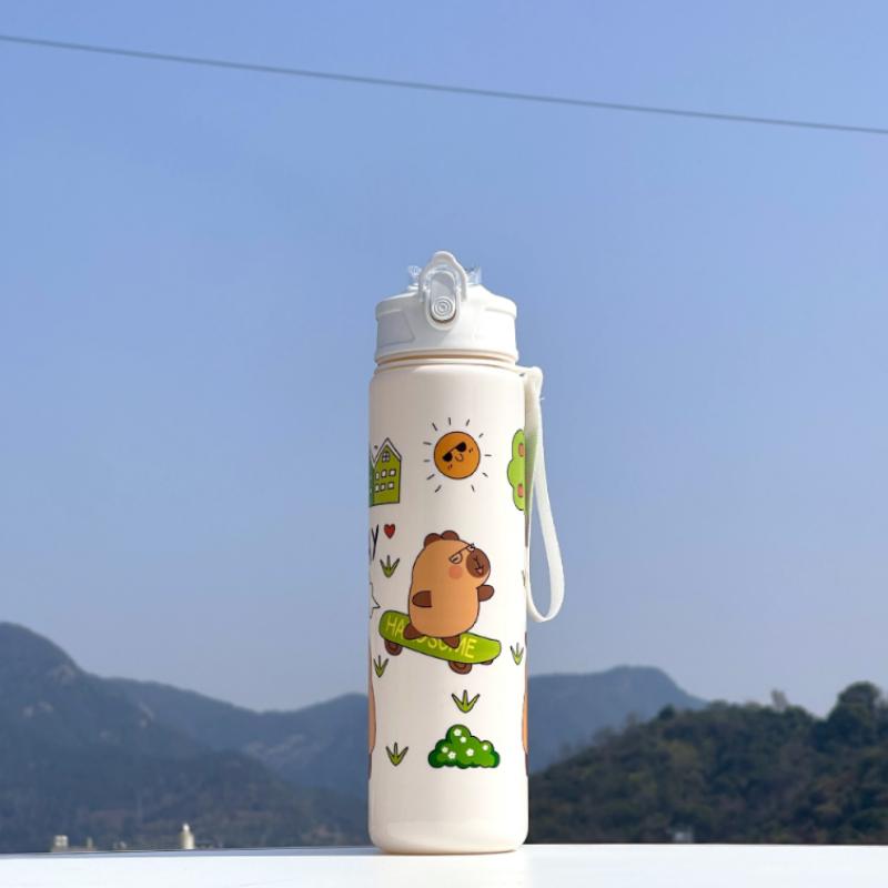 750ml Capybara Water Bottle For Kids Water Sippy Cup With Silicone Straw Leakproof Plastic Water Bottles Summer Kids Water Cup