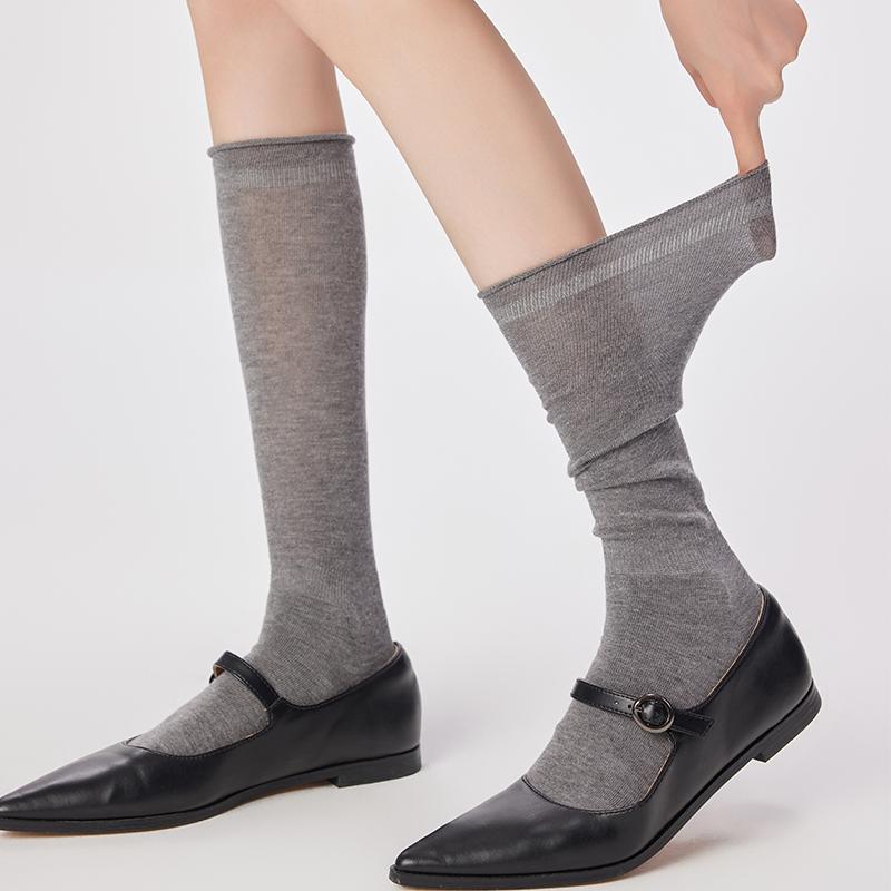 New Ultra Fine High-end Wool Women's Cuff Socks Lightweight Warm Elegant Roll Top Perfect Spring Gift for Ladies Mid-Calf Length