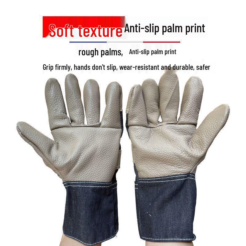 Vollnarbenleder Schweißerhandschuhe - Verschleißfest, Hochtemperaturbeständig, Verdicktes Rindsleder Split-Finger Schutz mit Kostenlosem Versand