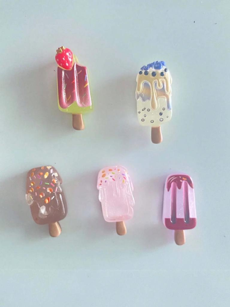 6pcs Set of Fruit & Ice Cream Magnetic Fridge Magnets - Strawberry, Watermelon Designs