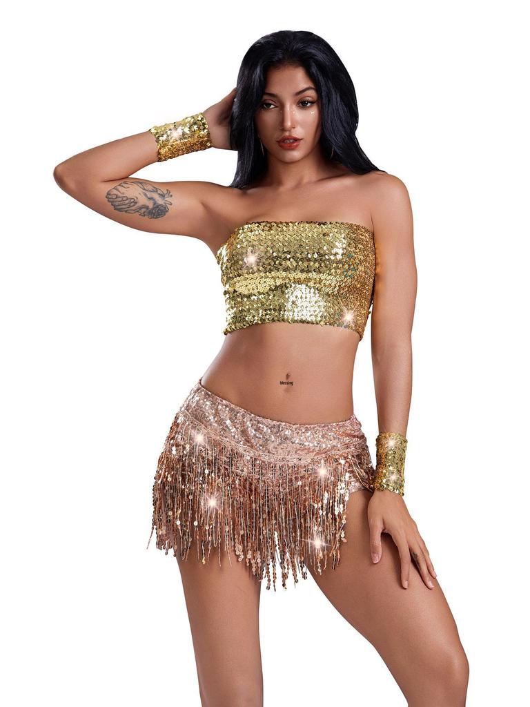Sequined Tassel Skirt with Shorts - Latin Dance Performance Costume for Women
