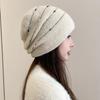 Women's Rabbit Fur Slouchy Hat with Ear Protection - Knitted Jumper Yarn, Plus Velvet, Autumn/Winter Style for Outdoor Warmth