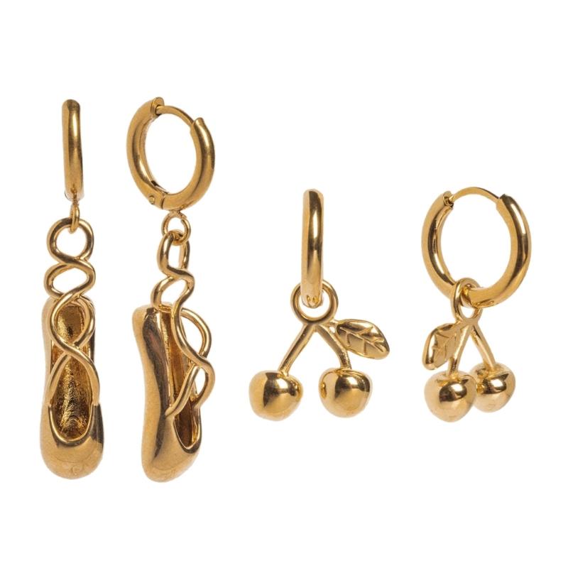 Retro Dance Shoe Cherry Drop Earrings Artistic Handcrafted Details Lightweight Comfort Ear Jewelry For Daily Wear