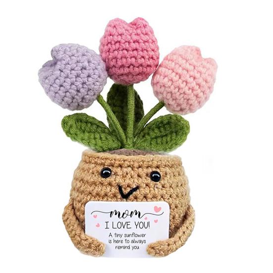 

Positive Crochet Tulip Wildflower Thank You Gifts for Women Mom Friends Handmade Potted Flower E