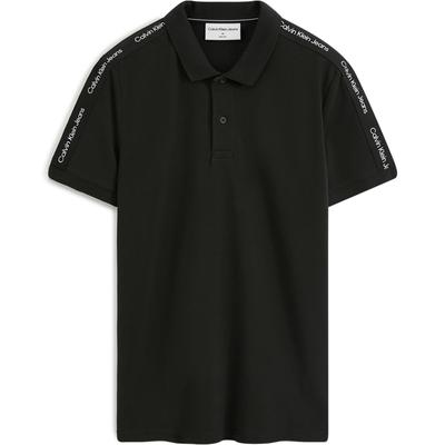 Fashion Color Block Letter Jacquard Webbing Short Sleeve Polo Shirt Men Tops Space-Black ZM023070GO