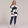 Women's Autumn and Winter Large Size Striped Patchwork Woven Jacket Sweater