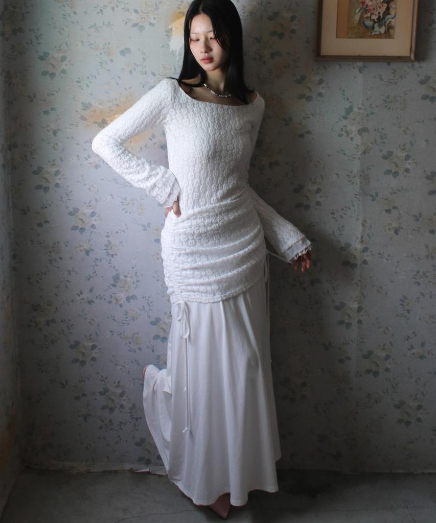 Rubati Alina Antique Lace Shirred Maxi Skirt_Ivory
