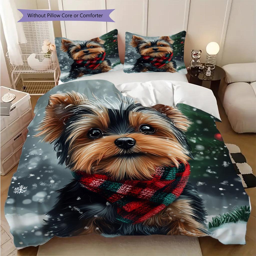 Yorkshire Terrier Pattern Bedding Quilt Set Quilt Cover Pillowcase Home Decoration Birthday Gift (1 * Duvet Cover + 2 * Pillowcase, Without Core)