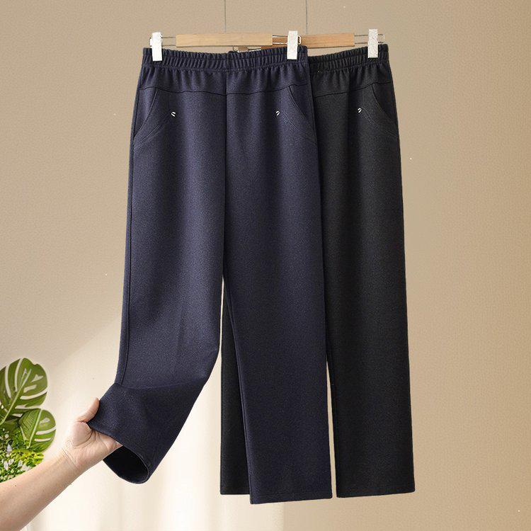 

2026 Early Spring High-Waisted Elastic Waist Straight Leg Pants for Middle-Aged and Elderly Women 5XL синий