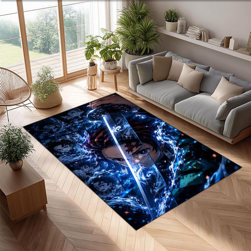 Soft Crystal Velvet Floor Rug,Demon Slayer Anti Slip Decorative Carpet, Plush Area Mat For Indoor Home Decoration
