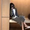 Autumn/Winter 2026 Women's Korean-Style Hooded Cardigan and High-Waisted Skirt Set