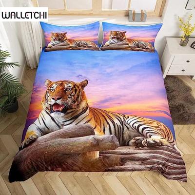 Tiger Duvet Cover Wild Animal Bedding Set Animal Theme Comforter Cover Microfiber Sunset for Children Adults Room Decorations
