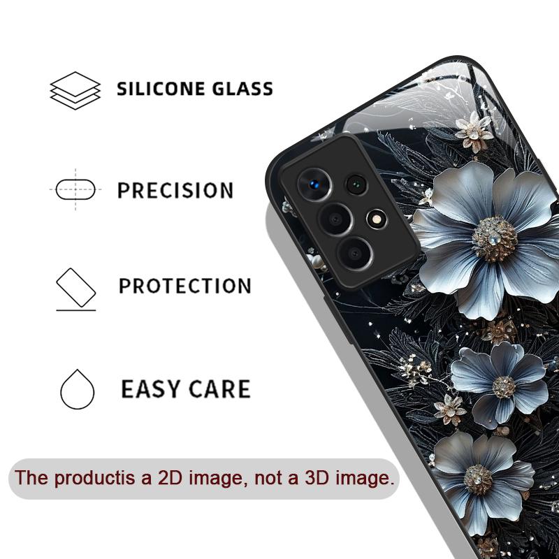 Vintage Floral Stylish Lotus Flower Pattern Tempered Glass Phone Case for Samsung Galaxy A56 A55 A54 A53 A52 A36 A14 A15 Covers
