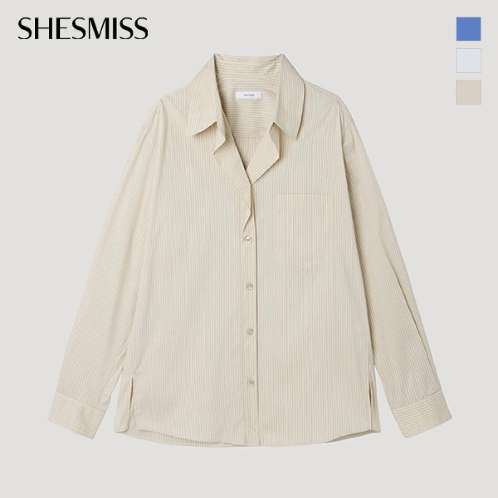 [shs Miss] Stripe Open Collar Pocket Shirt Swwstp12100
