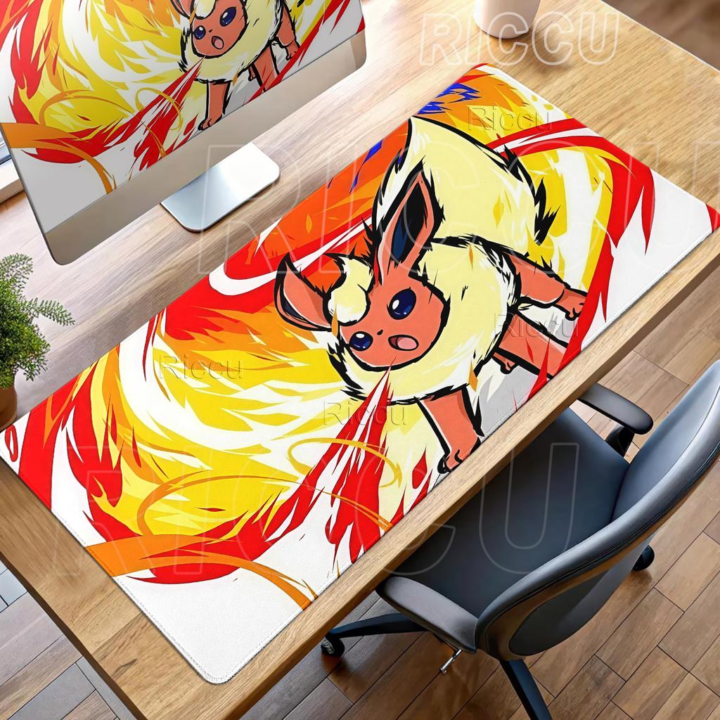 Anime Mouse Pad Pokemon Flareon Office Laptop Game Keyboard Computer Non-slip Desk Mats Gaming Locking Edge Extended Rubber Pads