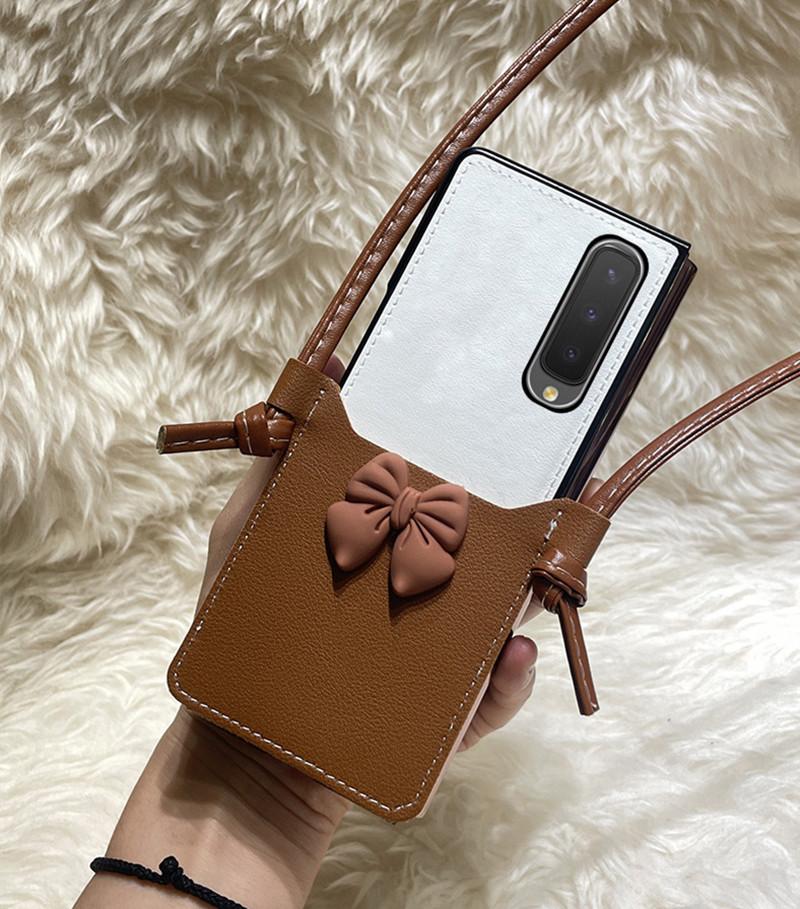 Cute Cartoon Bear Crossbody Leather Phone Case For Samsung Z Fold 3 Z Fold 2 5g Z Fold 4 W21 W22 Card Pocket Phone Cover Funda