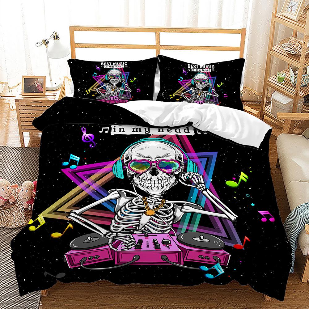 3D Lebka Ložní Sada Halloween Peřová Přikrývka Povlak na Polštář 2/3ks Jednolůžko Dvoulůžko Chlapec Muž Horor Domácí Textil