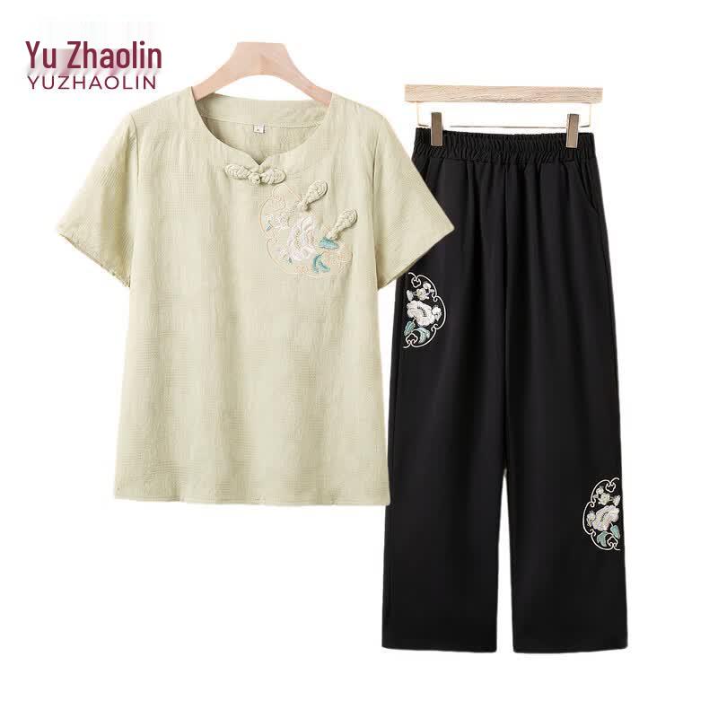

YUZHAOLIN Women s Summer Embroidered Two-Piece Set D-2XL