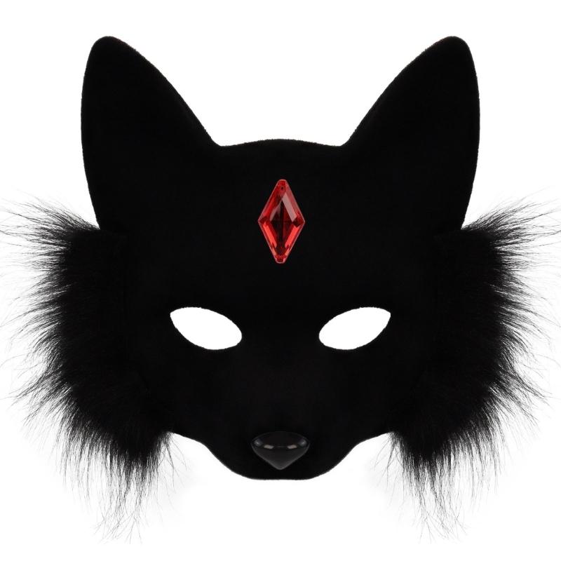 Animal Foxes Wolf Mask Halloween Party Cosplay Costumes Props Plush Cats Half Face Mask Masquerades Mask for Carnivals